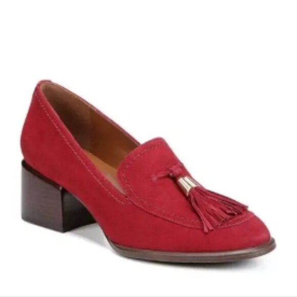 Naturalizer Trixie Block Heel Loafer Color: Ruby Red Suede Size: 9 M - Picture 1 of 2